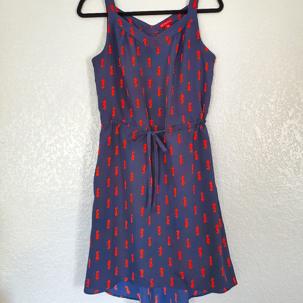 Merona Sea Horses Novelty Print Blue dress, Size Small